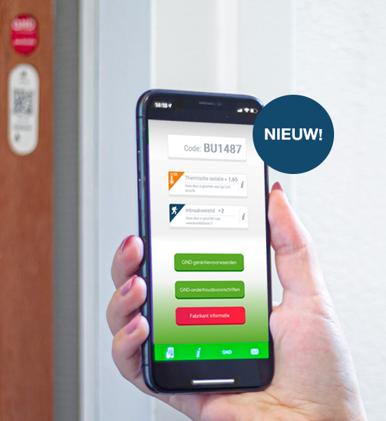 Met het scannen van het GND-zekerheidslabel met de QR-code op de deur biedt GND extra productinformatie.
